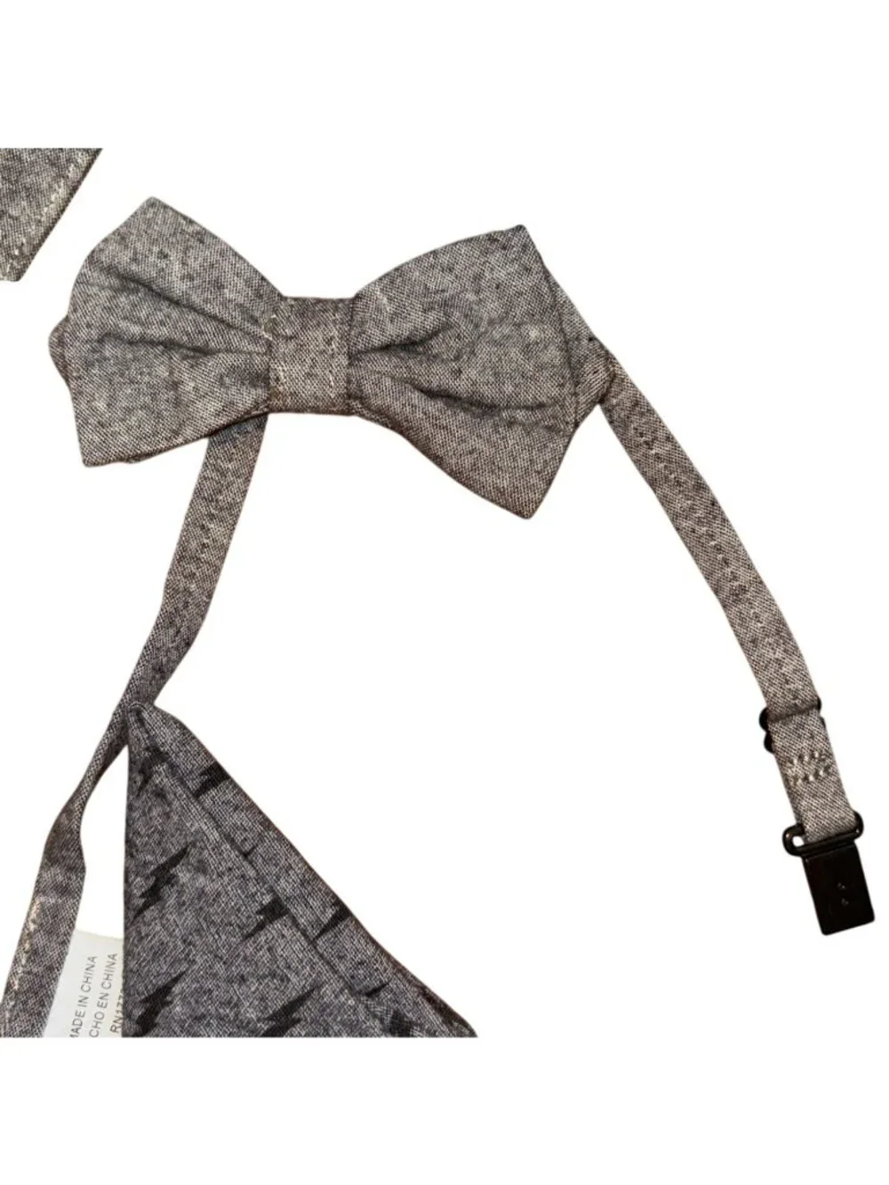 Cat & Jack Bow Tie , Suspenders, & Hankerchief-Gray-One Size Child-GUC
